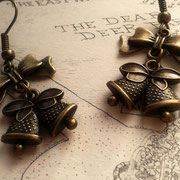 Steampunk Christmas Bell Earrings with Bronze Bows