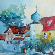 Elvira Walther: Steckborn Hotel-Restaurant, Aquarell 35x50 cm, 