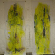 o.T., 2x (350x135 cm), Acryl und Folie auf Stoff (335+336)