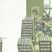 Die fröhliche Osterwerkstadt Text Bruno Hächler (Nord Süd Verlag). Der Osterhase schafft die viele Arbeit nicht mehr und sucht sich Verstärkung.