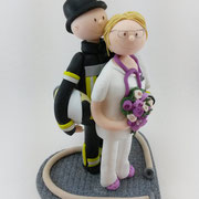 Tortenfigur Brautpaar Feuerwehrmann und Krankenschwester