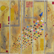 Composition géométrique abstraite aux formes colorées inspiration Kandinsky, Miró
