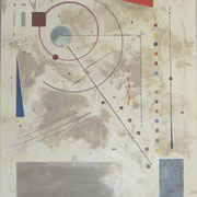 Composition géométrique abstraite aux formes colorées inspiration Kandinsky, Miró
