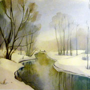Winterlandschaft, Aquarell auf Papier, 40x50