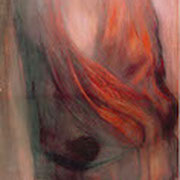 Frau in rotem Kleid, 2005/16, Öl auf Holz, 40 x 30 cm