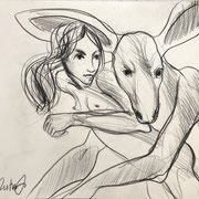 la fille et kangourou 2020 Bleistift auf Papier  27 x 29 cm 
