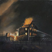 Fire, 2015, Öl auf Holz, 20 x 20 x 6 cm