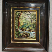Ancien cadre plaque en cuivre peint dessus Limoges
