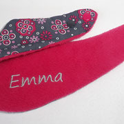 WHT Blümchen pink-rosa auf grau mit Fleece in himbeere