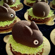 Schneehäsli aus Schoggimousse mit Himbeerkern