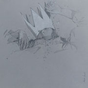 couronnée #1 - dessin sur papier gris  - 30cm x 30cm (VENDU)