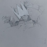 couronnée #1 - dessin sur papier gris  - 30cm x 30cm (VENDU)