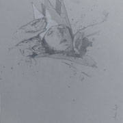 couronnée #2 - dessin sur papier gris  - 30cm x 30cm (VENDU)