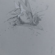 couronnée #2 - dessin sur papier gris  - 30cm x 30cm (VENDU)