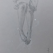 pieds perdus (étude #1) - dessin sur papier gris  - 20cm x 30cm