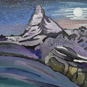 163/Matterhorn im Winterlichen Mondschein/Keilrahmen 24x18/Acryl