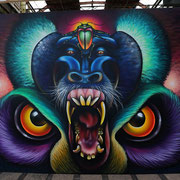 Animal Totem, Shalak, 10ft x 15ft, Spraypaint on Canvas, 2017 on Permanent Exhibit at the Street Art Today Museum in NDSM, Amsterdam, Holland 
