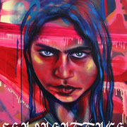 Detail from "Alma" by Shalak. Spray paint and acrylic on canvas (6ft x 2.5ft).  2009   (Sold to Private Collector - Canada)
