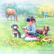風景画 パステル画 人物と馬 オイルパステル画 個人蔵 #オイルパステル #パステル画