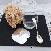 Sterling Silber und Glas Senftopf mit Löffel um 1930