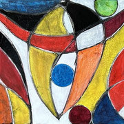 Begegnung von Formen und Farben   ...   Acryl und Steinmehle auf Leinwand   ...   40 x 120 cm