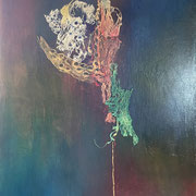 Blüte in Kozo ... Acryl, Tusche und Kozo-Papierfasern auf Leinwand  ...  80 x 100 cm