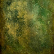 Sphären in grün und gold, Acryl und Tusche auf Leinwand, 100 x 100 cm