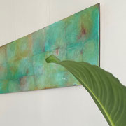 Sandstrukturen in türkis   ...   Sand, Acryl, Tusche und Öl   ...   50 x 150 cm