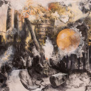 Golden Age, Charcoal, oil and gold leaf on canvas - SOLD