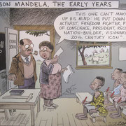 Cartoon ueber Nelson Mandela im suedafrikanischen Juden-Museum in Kapstadt :-)