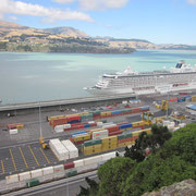 Blick auf den Hafen von Lyttelton nahe Christchurch