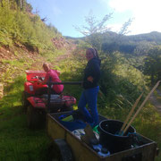 The fabulous Gillian and Morgan MacVicar pulling the trailer with our equipment and material on site. Thank you!  