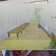 新築戸建　外構　デザイン　広島　かわいい庭　玄関前　ガーデニング　枕木　ナチュラル　こども　庭育