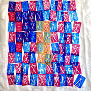Prelude to Androgyny / 2024 / lino print, embroidery on silk / 100x70 cm