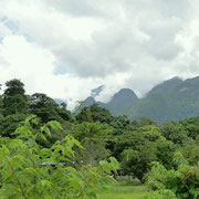 Die Berge stecken in Wolken