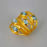 6er-Ring mit 5 Beryll-Cabochons, Silber feingoldplattiert