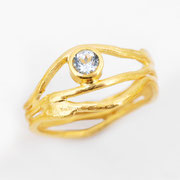 3er-Ring, feingoldplattiertes Silber mit Aquamarin