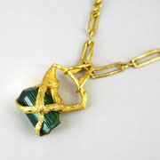 Collier, 750er Gelbgold, Rohstein Turmalin