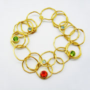 Armkettchen, feingoldplattiertes Silber, Feueropal, Peridots, Topase, gefasst in feingoldplattiertem Feinsilber