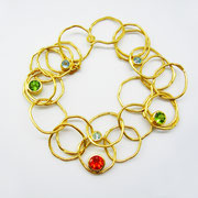Armkettchen, feingoldplattiertes Silber, Feueropal, Peridots, Topase, gefasst in feingoldplattiertem Feinsilber