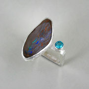 Vierkantring, Boulderopal, Apatit, Silber