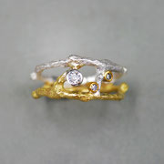 Ästchenring, 750er Gelbgold und 925er Silber mit 4 Brillanten TW vsi