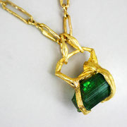 Collier, 750er Gelbgold, Rohstein Turmalin