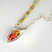 Lange Kette, Peridot, Opal, Mandaringranat, Anhänger Zinkit, Silber
