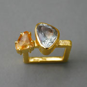 Viereckiger feingoldplattierter Silberring mit Citrin und Prasiolith