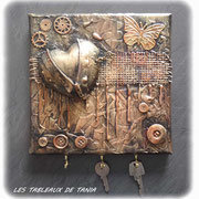 1- Tableau porte clés coeur vintage or-bronze 20x20 - 20 euros