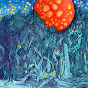 Yayoi Moon II, 24 x 32 cm, Tusche auf Bütten, 2024