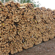 Das gespaltene Holz wird zum trocknen gebündelt. 1 Bündel entspricht 1 Raummeter.