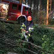 Räumung des Rettungsweges mittels Motorkettensäge