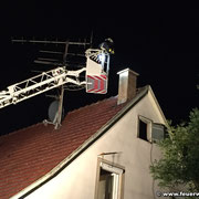 Kontrolle des Kamins mittels Drehleiter